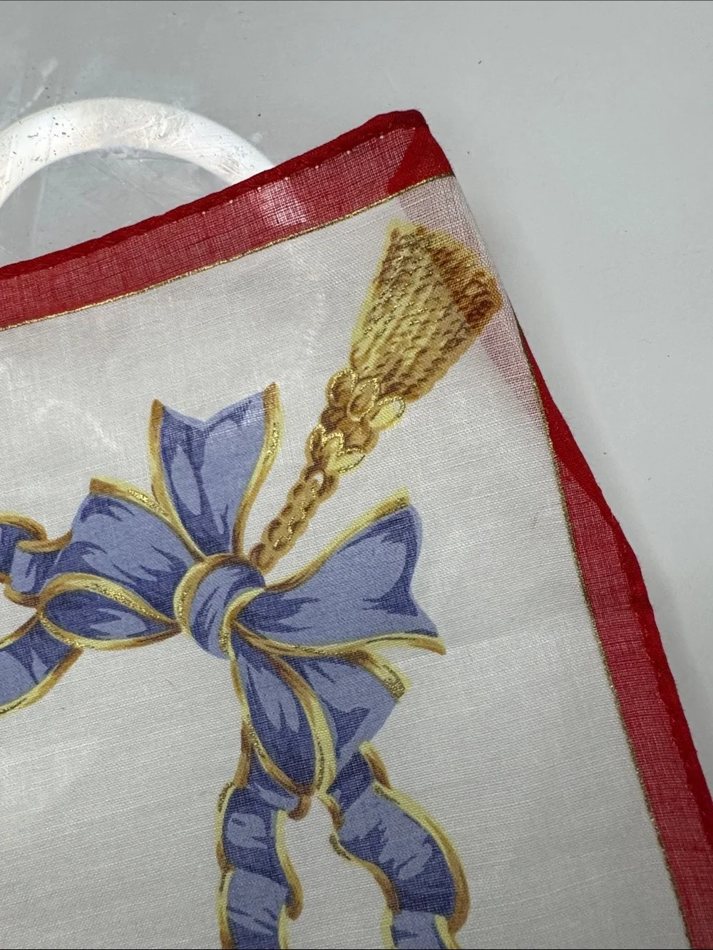 CELINE White Scarf Throw with Red, Blue & Gold Medallions